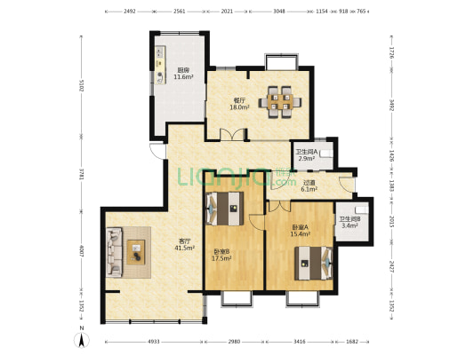 青江秀韵 2室2厅2卫 145平方