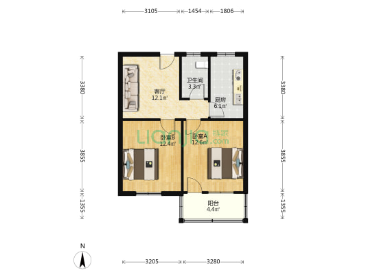 市环保局家属院 2室1厅1卫 63平方