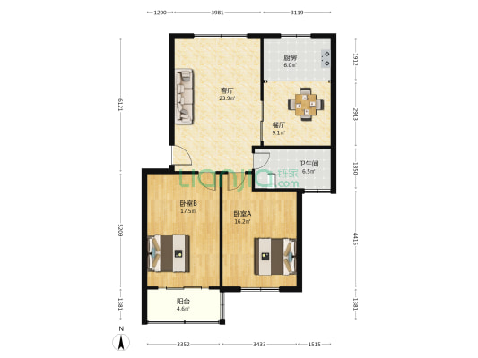 美陆佳园小区 2室2厅1卫 103平方