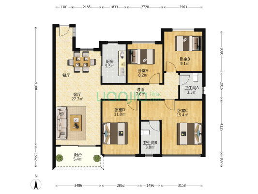 龙光玖榕湾苑 4室1厅2卫 114平方