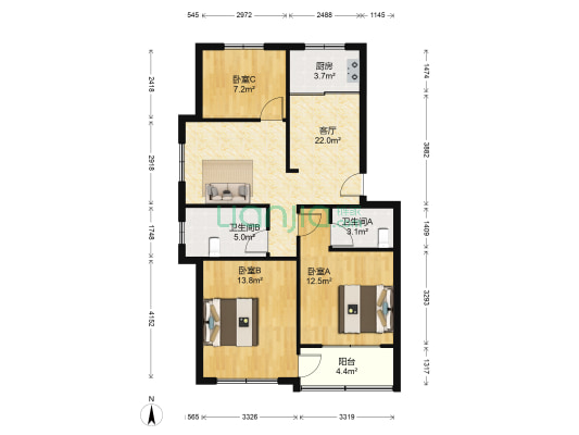 永康路505号 3室1厅2卫 89平方