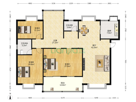 财苑 3室1厅2卫 186平方