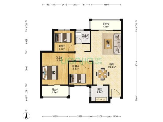 东勤佳苑 3室1厅1卫 90平方