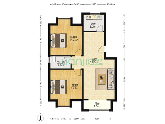 水暖城 2室1厅1卫 86平方