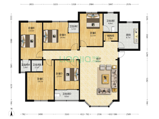 北海湖南老干部休养所 5室1厅5卫 160平方