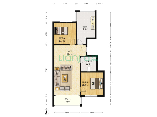 汇龙湾公馆 2室1厅1卫 98平方