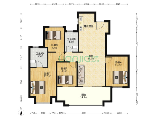 新城·悦隽 4室1厅2卫 135平方