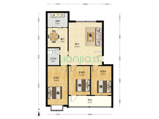 正大文苑 3室2厅1卫 112平方
