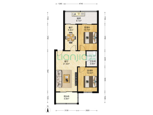 庆环小区 2室2厅1卫 82平方
