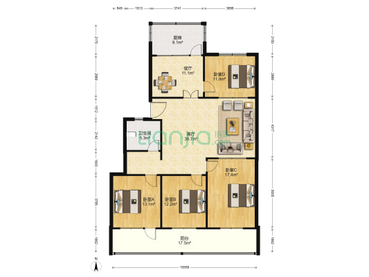 建设路15号 4室2厅1卫 157平方