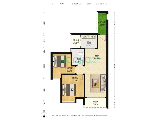 荔富湖畔 2室1厅1卫 76平方