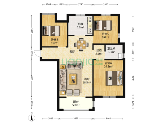 晨光满园 3室1厅1卫 103平方