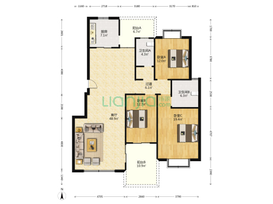 御花园 3室1厅2卫 152平方