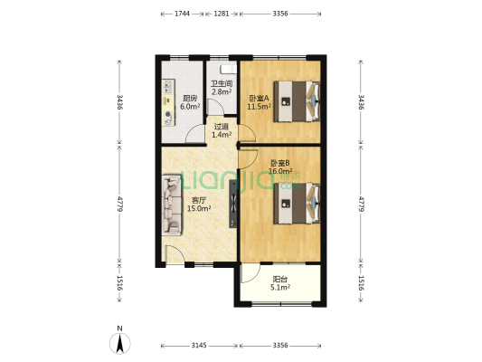 南苑小区 2室1厅1卫 64平方