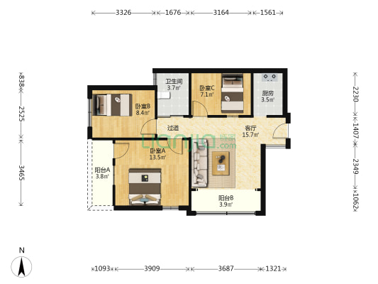 拱北夏湾路106号 3室1厅1卫 73平方