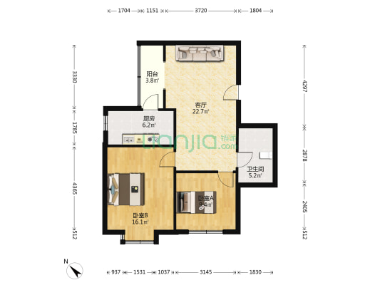惠丰花园兴旺居 2室1厅1卫 88平方