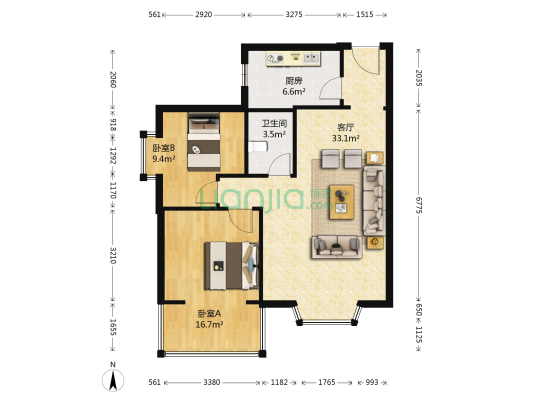 百草园 2室1厅1卫 81平方
