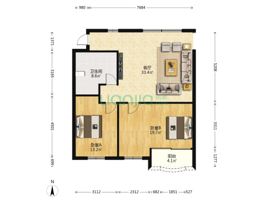 湖湾大厦 2室1厅1卫 96平方