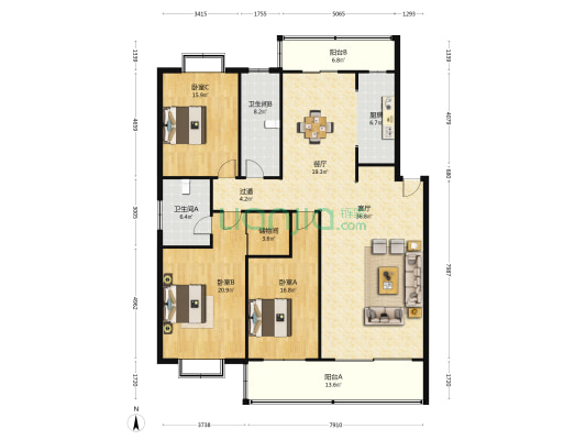 经十路3366号 3室2厅2卫 188平方