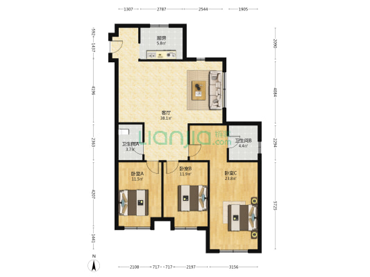 橡树公馆 3室1厅2卫 139平方