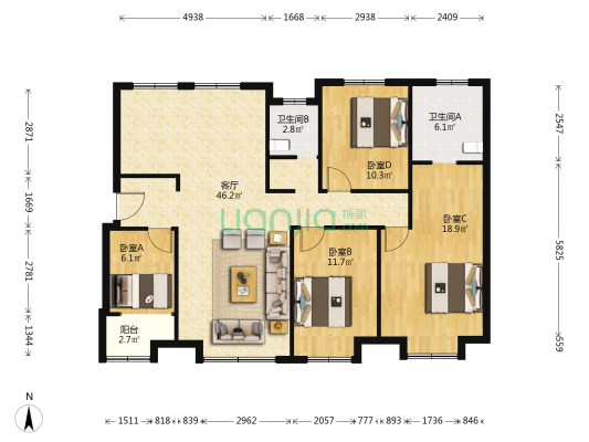 中骏柏景湾 4室1厅2卫 134平方