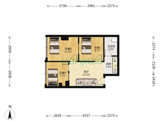 正昊大厦 3室1厅1卫 75平方