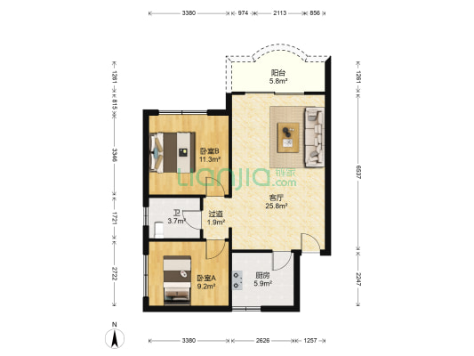 馨宁华居 2室1厅1卫 77平方