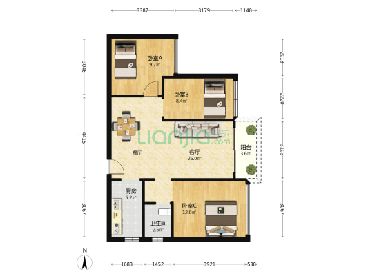 华发广场横琴荟（42地块） 3室1厅1卫 79平方