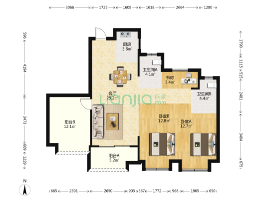 锦园 3室1厅2卫 95平方
