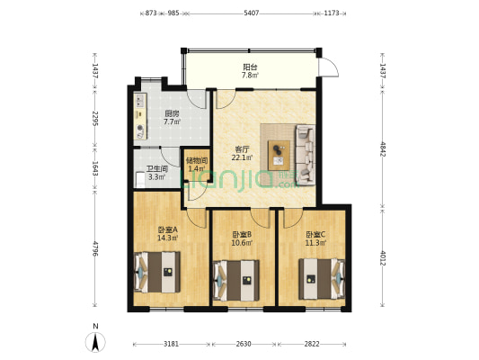水南街275号 3室1厅1卫 93平方