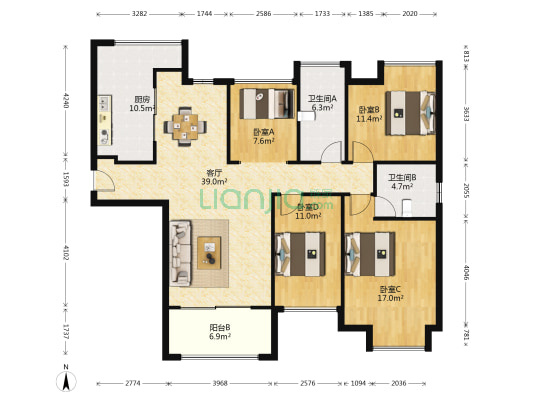 红星国际广场 4室1厅2卫 140平方