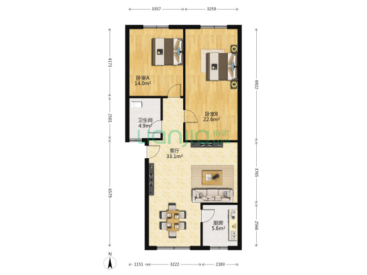 紫贞家园 2室1厅1卫 96平方