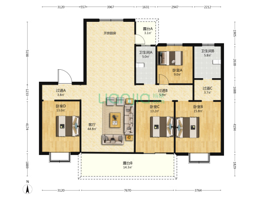 巨能城天玺苑 4室1厅2卫 186平方