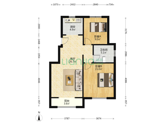 星河传奇东区 2室1厅1卫 86平方