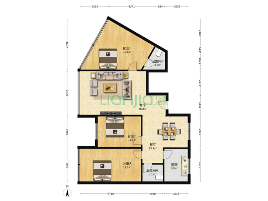 安云路20号 3室2厅2卫 133平方