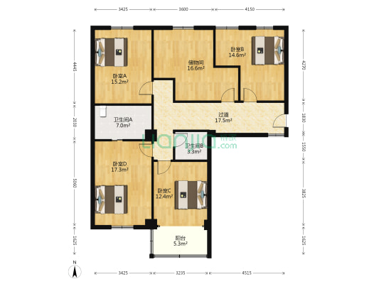 欧风园 4室0厅2卫 205平方
