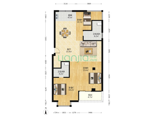 乐安小区 3室1厅2卫 135平方