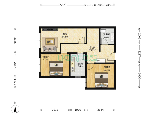 榴景秀苑 2室1厅1卫 85平方
