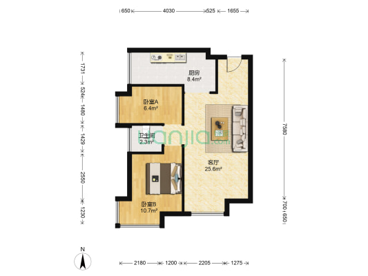 尚东家园 2室1厅1卫 67平方