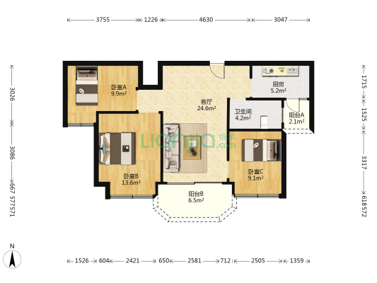 大唐碧桂园城市花园 3室1厅1卫 88平方