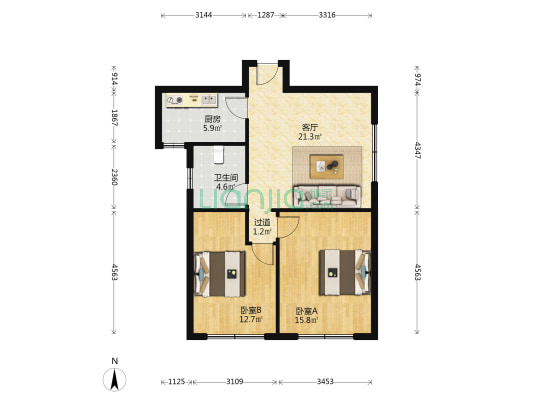 东汇花苑 2室1厅1卫 87平方