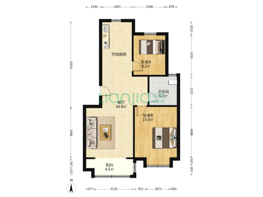顺盛琴岛新城 2室1厅1卫 86平方