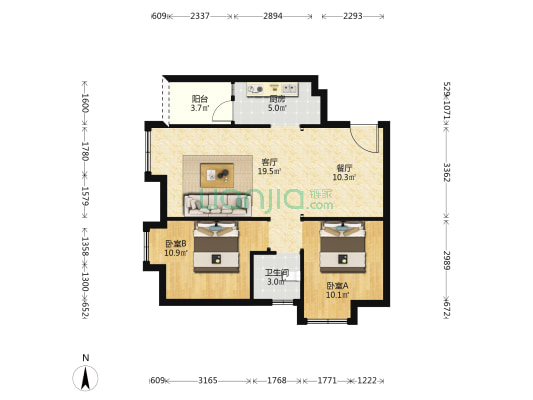 汇乐里 2室2厅1卫 82平方