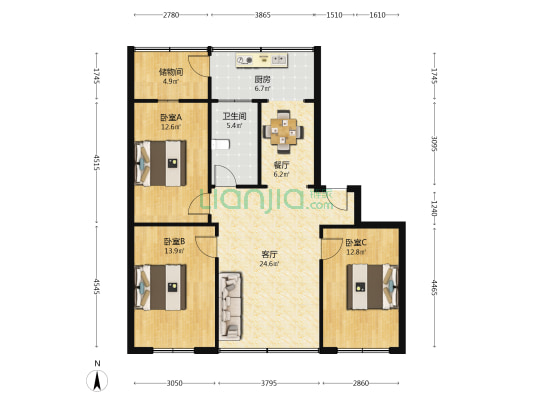 天胜小区一区 3室2厅1卫 110平方