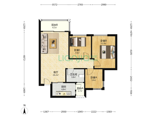 花悦台 3室1厅1卫 85平方