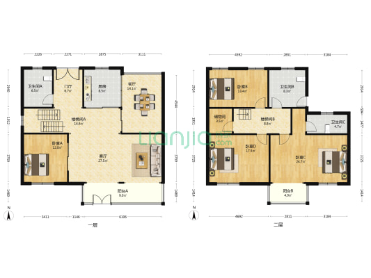 新世纪花园 4室2厅3卫 180平方