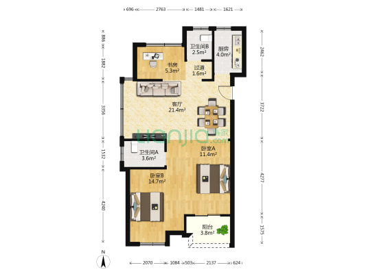 钱塘玥公馆 3室1厅2卫 89平方