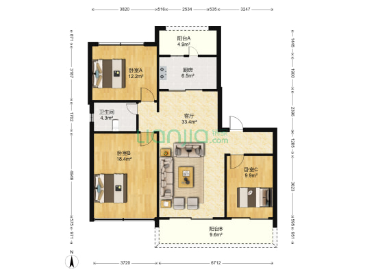 碧桂园·翡翠湾 3室1厅1卫 129平方