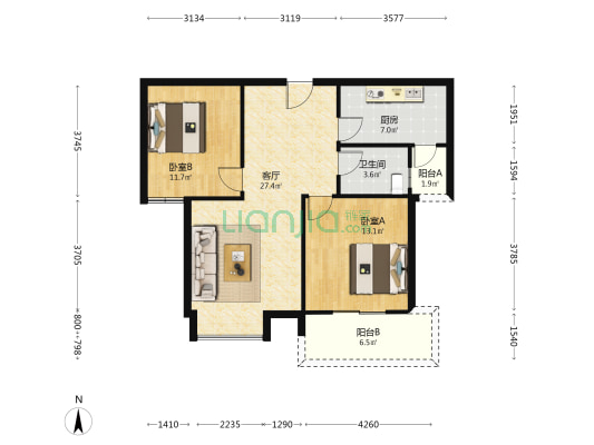 迎宾丽景 2室1厅1卫 87平方