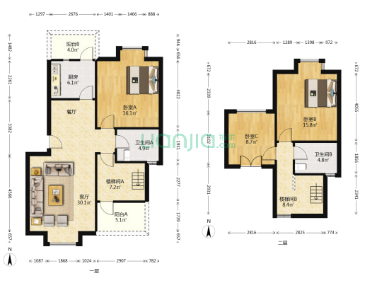 城南星座 3室1厅2卫 129平方